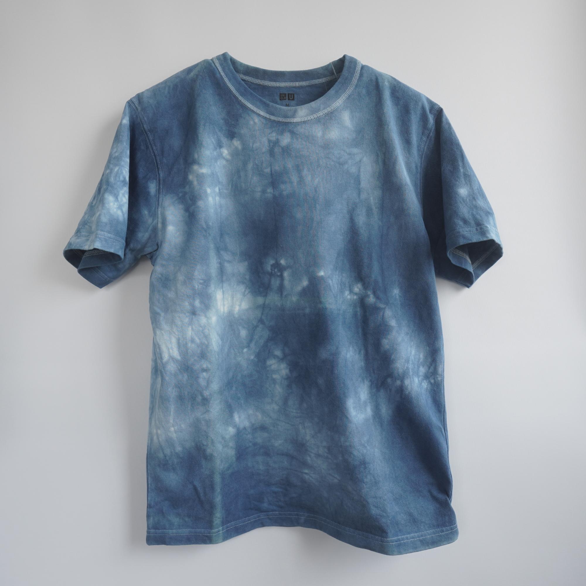 藍染クルーネックTシャツ・濃（半袖男女兼用M）